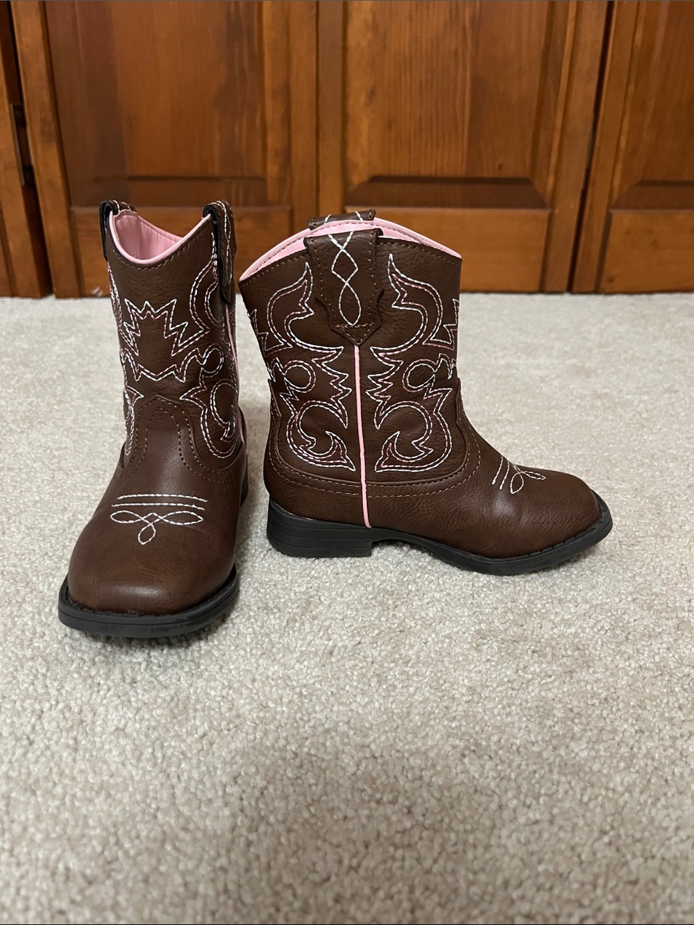 wonder nation Brown and Pink Kids Western Cowboy Boots Sz. 7